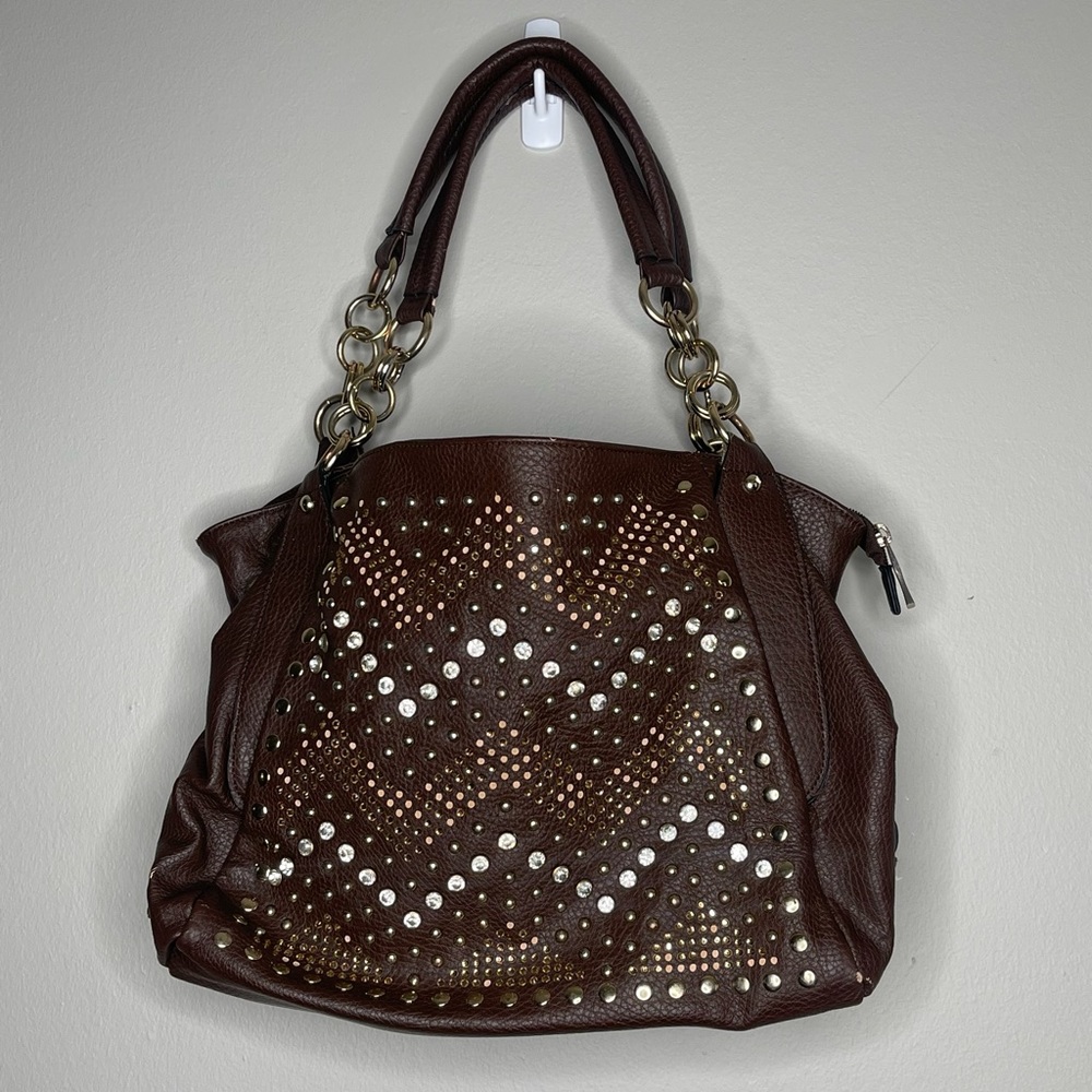 Embellished Rhinestone Studs Western Faux Leather Shoulder Bag